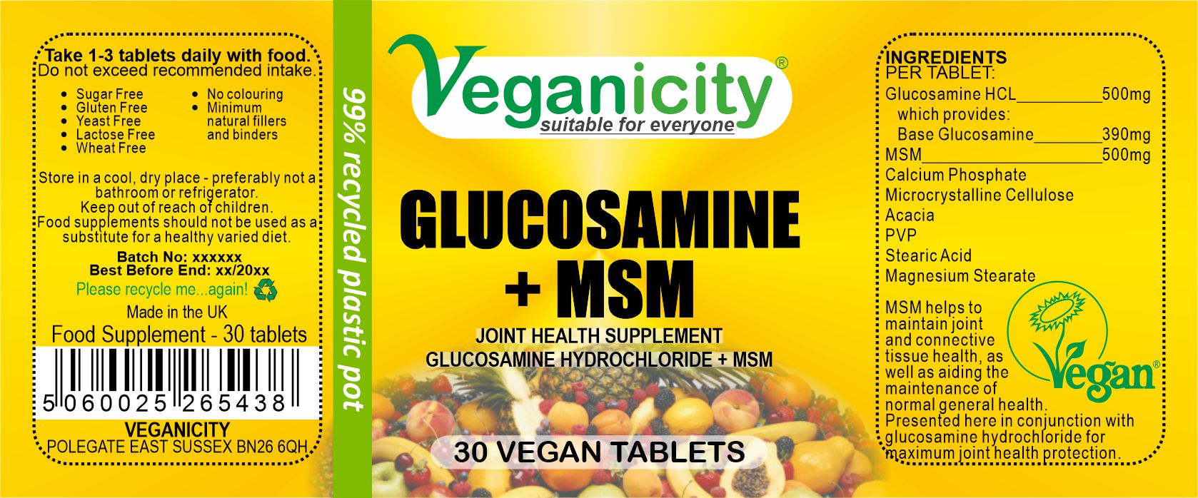 Veganicity > Bone & Joint Health > Glucosamine HCL + MSM